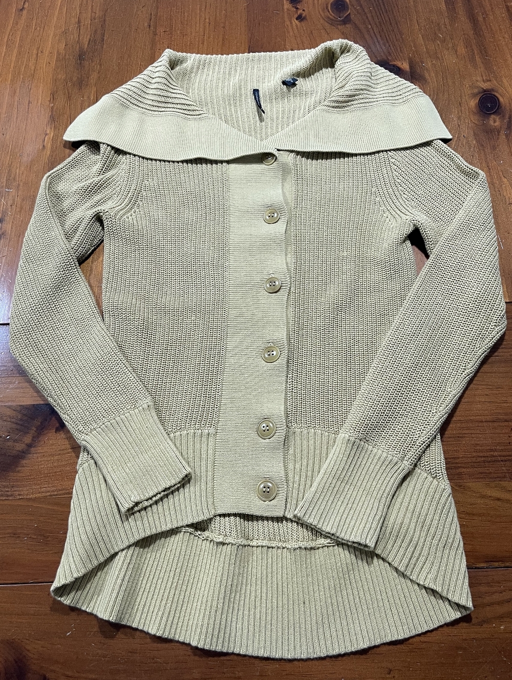 Isda & Co Womens Tan Chunky Knit Button Up Mock Neck Cardigan Sweater Size Small